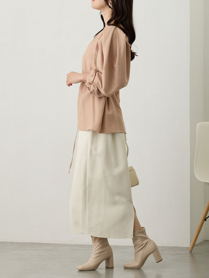 タックスリーブギャザーブラウス Pink beige
