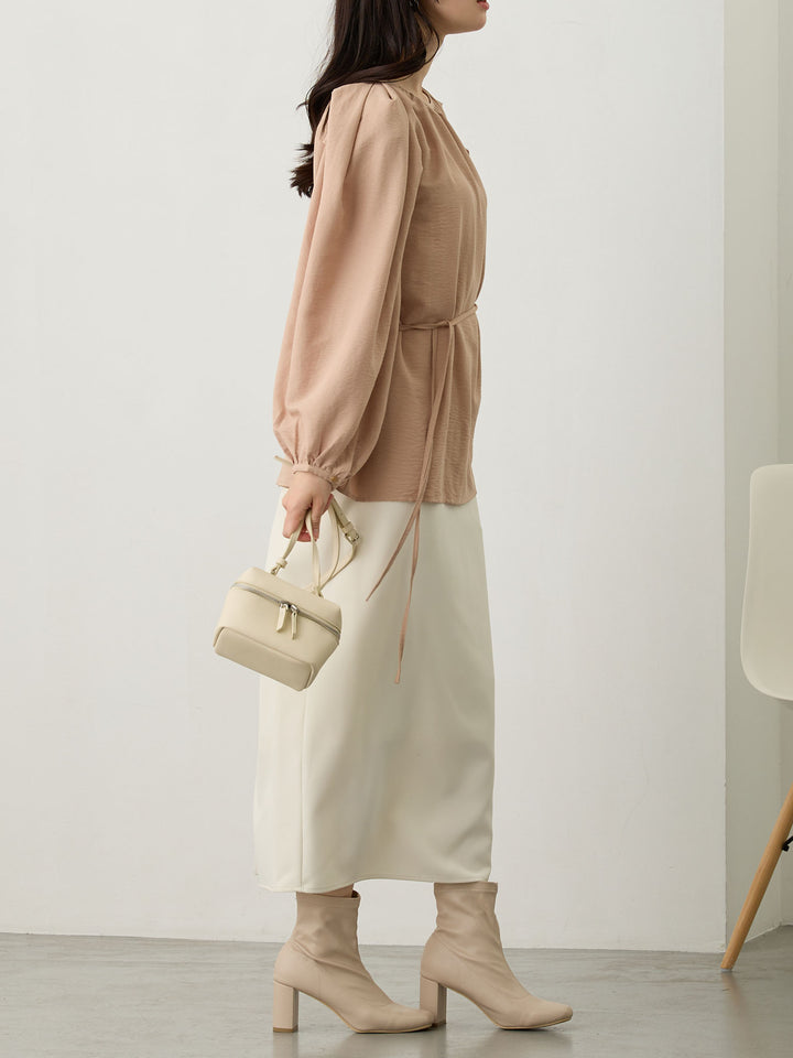 タックスリーブギャザーブラウス Pink beige