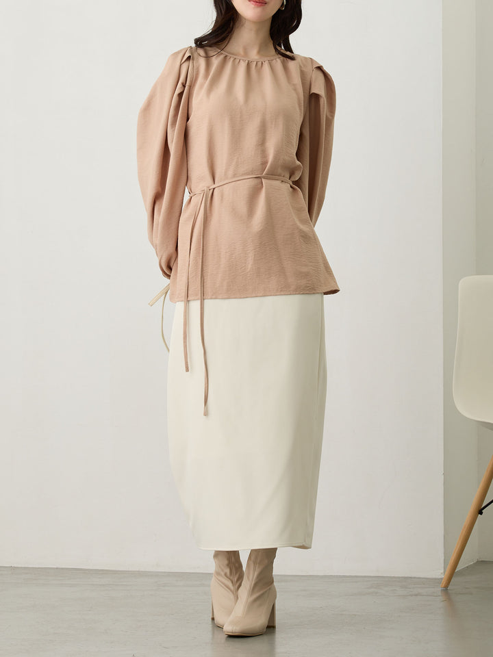 タックスリーブギャザーブラウス Pink beige
