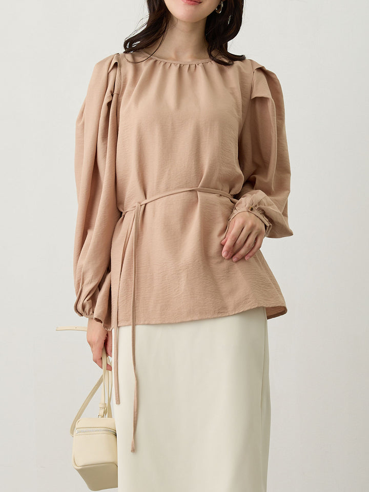 タックスリーブギャザーブラウス Pink beige