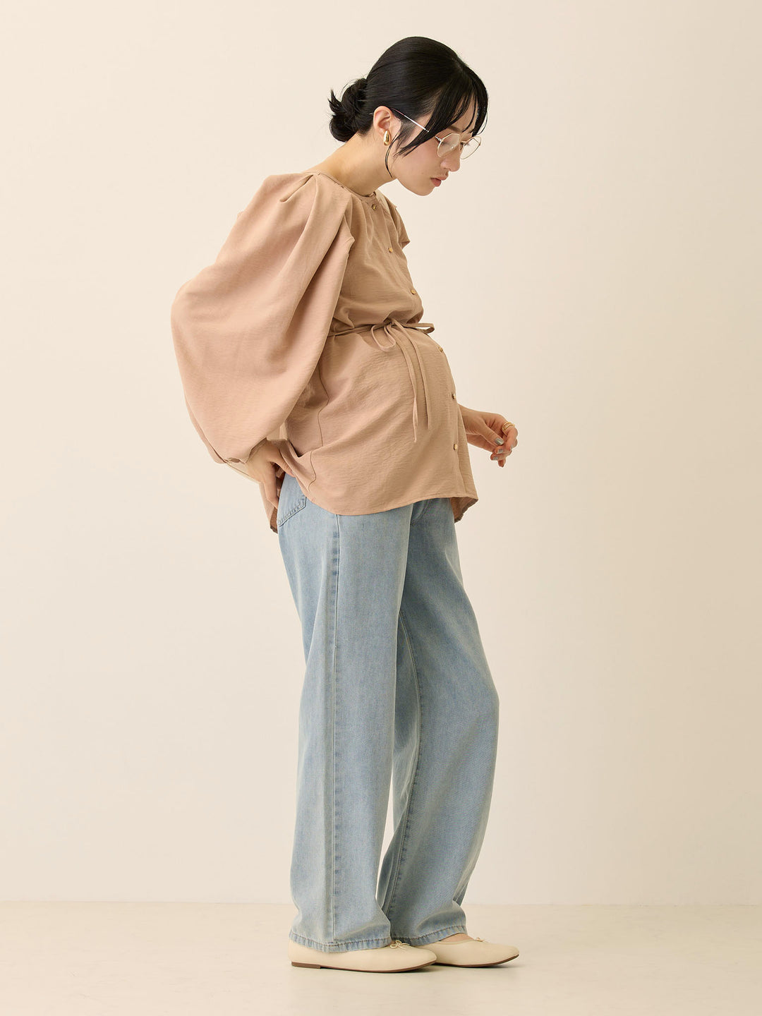 薄デニムロングパンツ Light blue