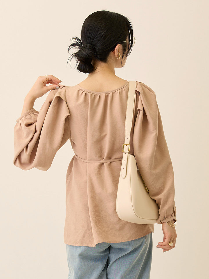 タックスリーブギャザーブラウス Pink beige