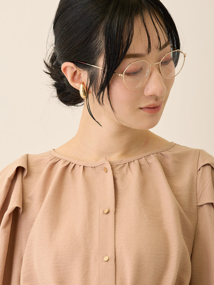 タックスリーブギャザーブラウス Pink beige