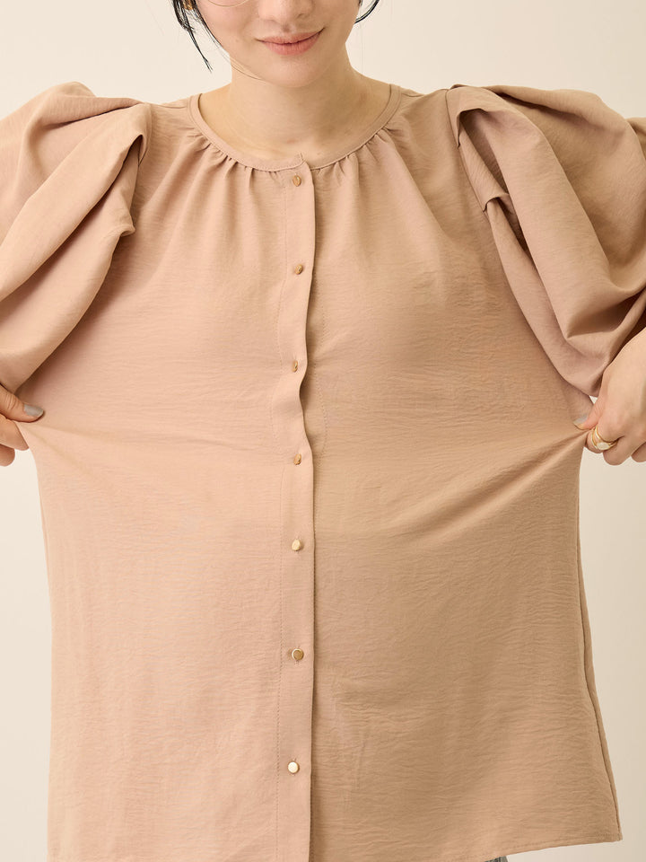 タックスリーブギャザーブラウス Pink beige