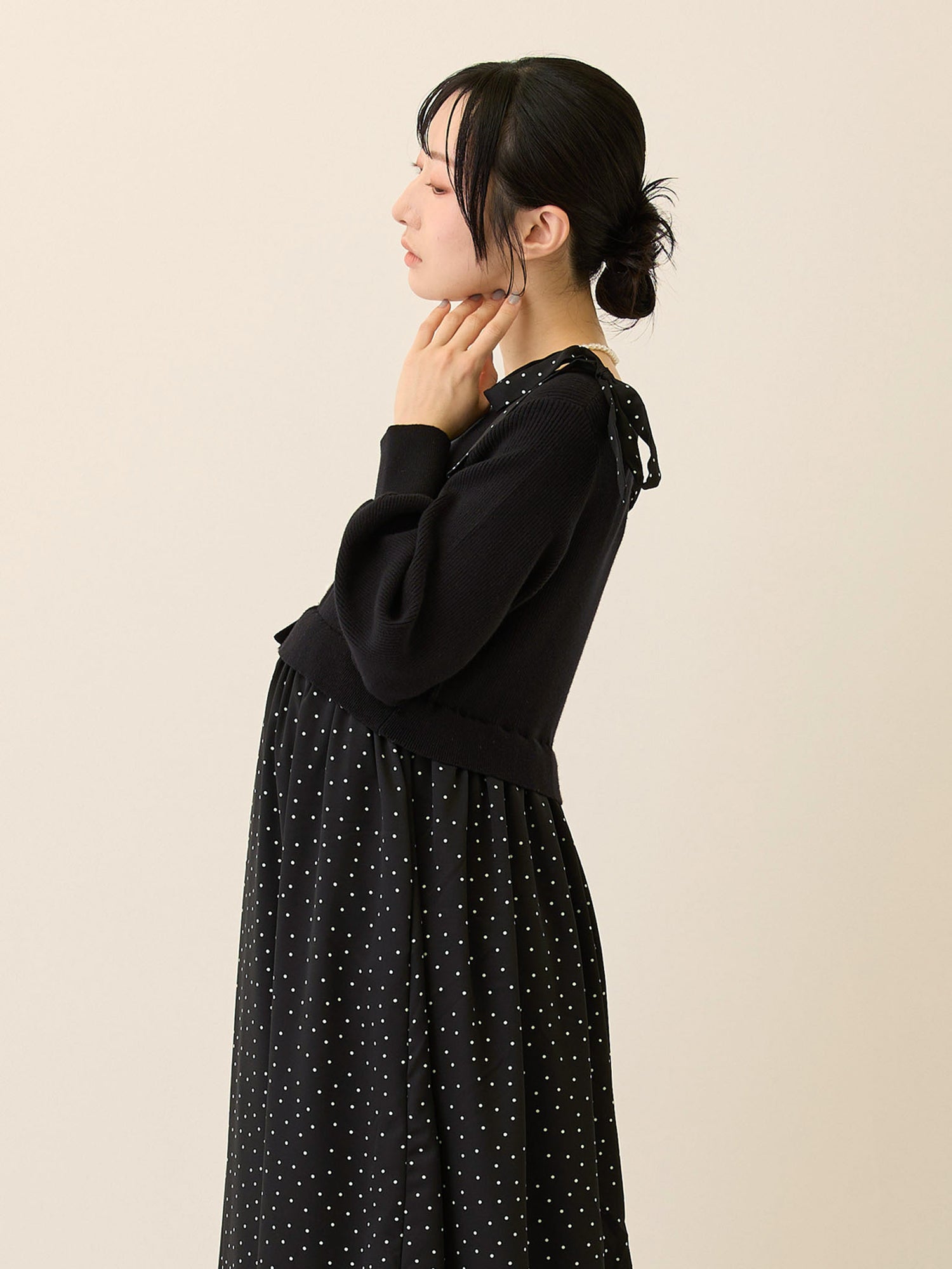 リブニットドッキングワンピース Black