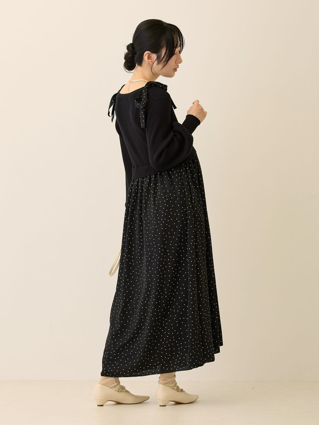 リブニットドッキングワンピース Black