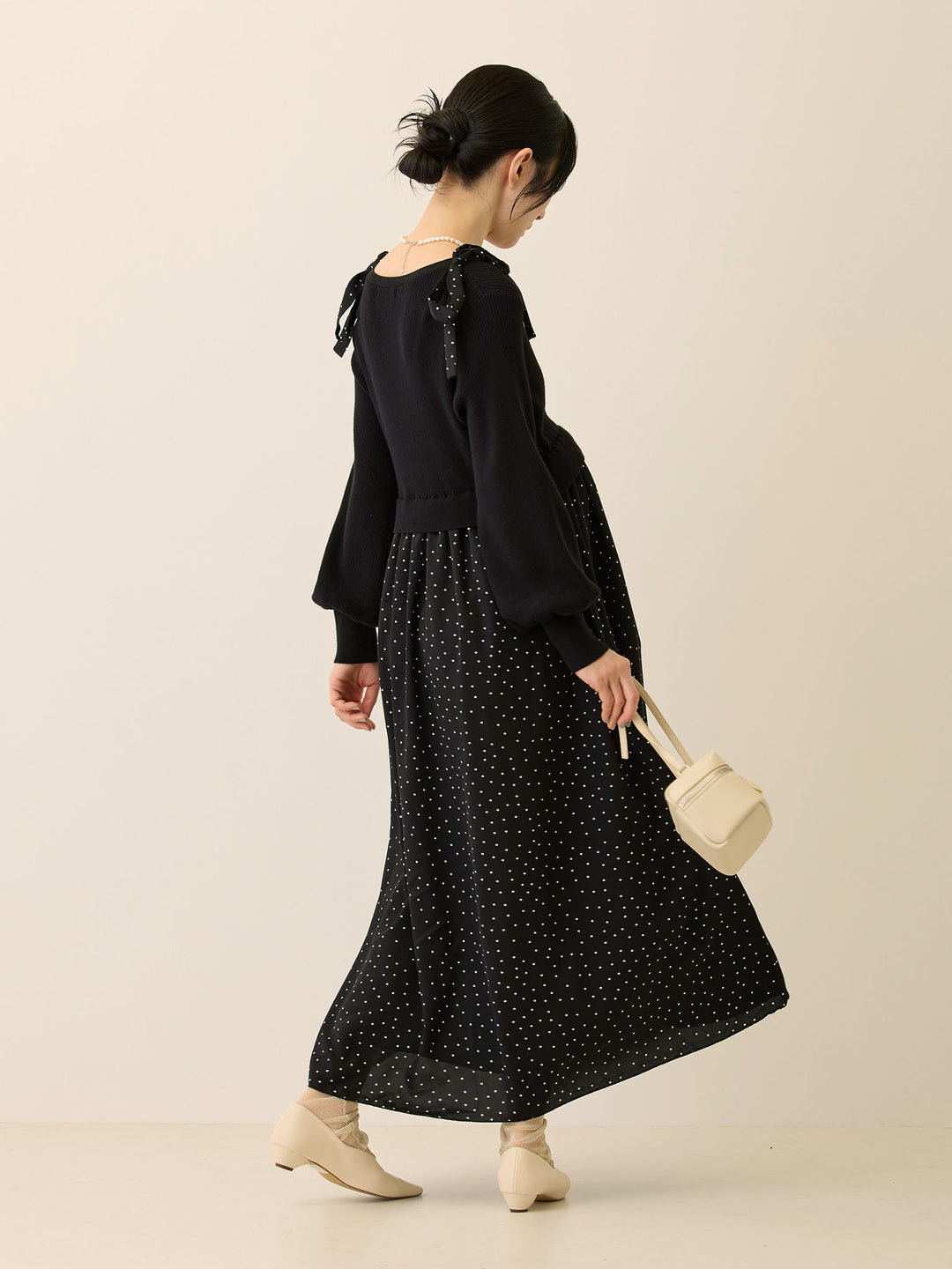 リブニットドッキングワンピース Black