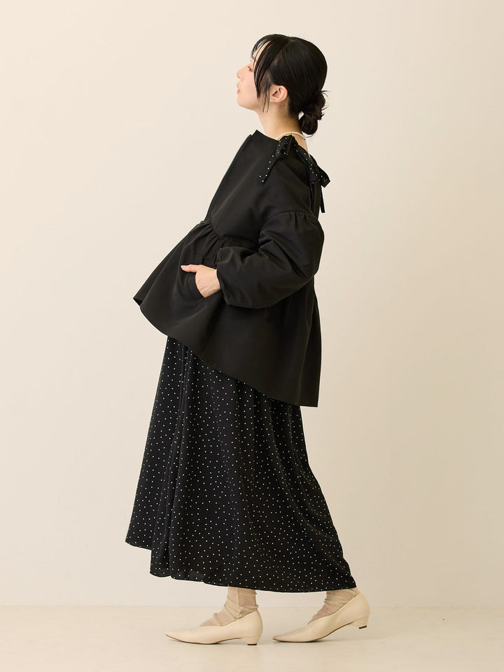 フード付きペプラムライトアウター Black