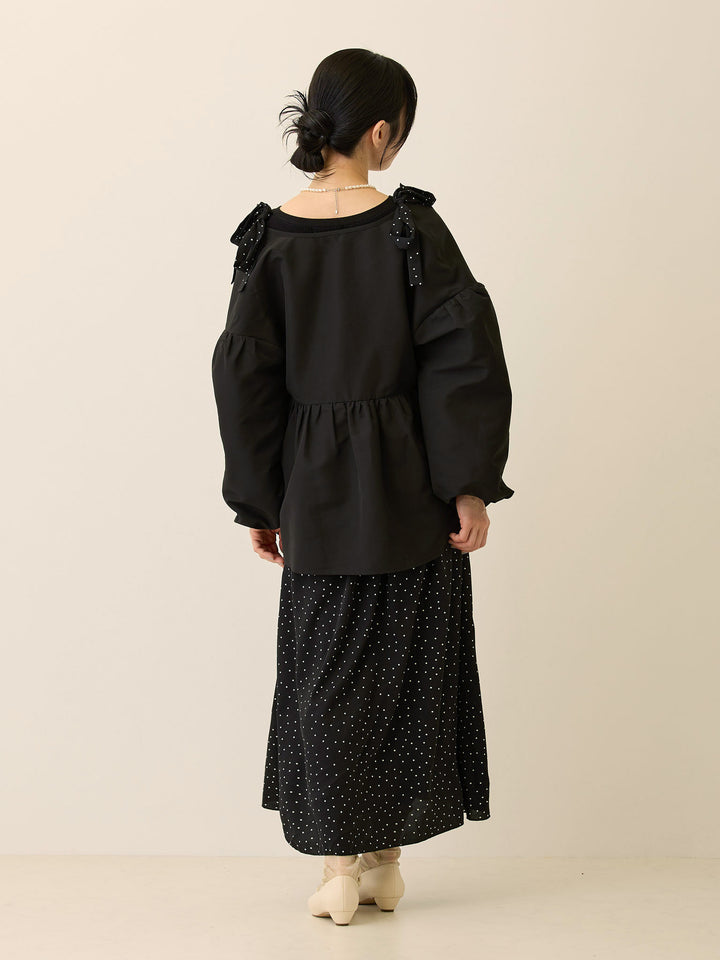 フード付きペプラムライトアウター Black