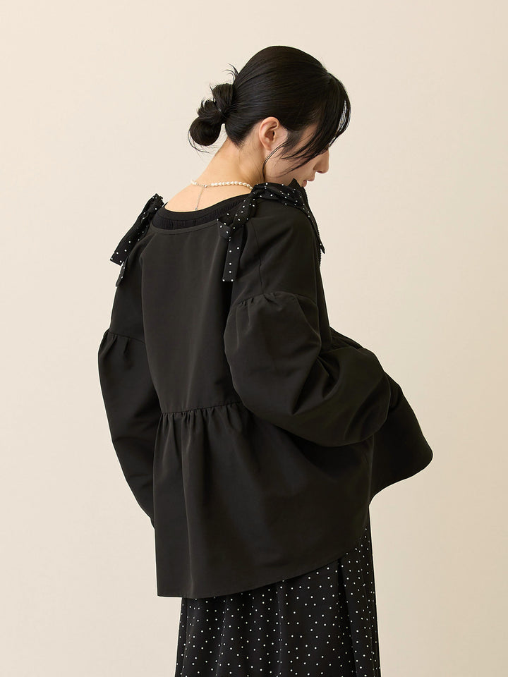 フード付きペプラムライトアウター Black