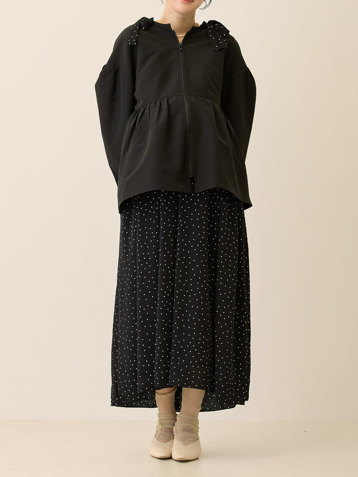 フード付きペプラムライトアウター Black