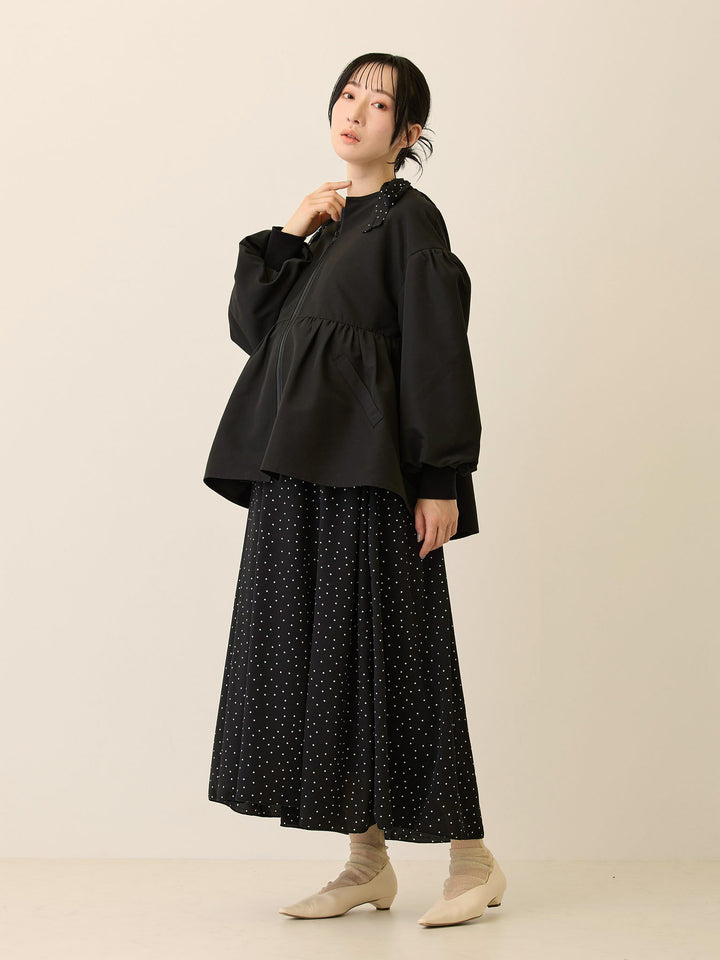 フード付きペプラムライトアウター Black