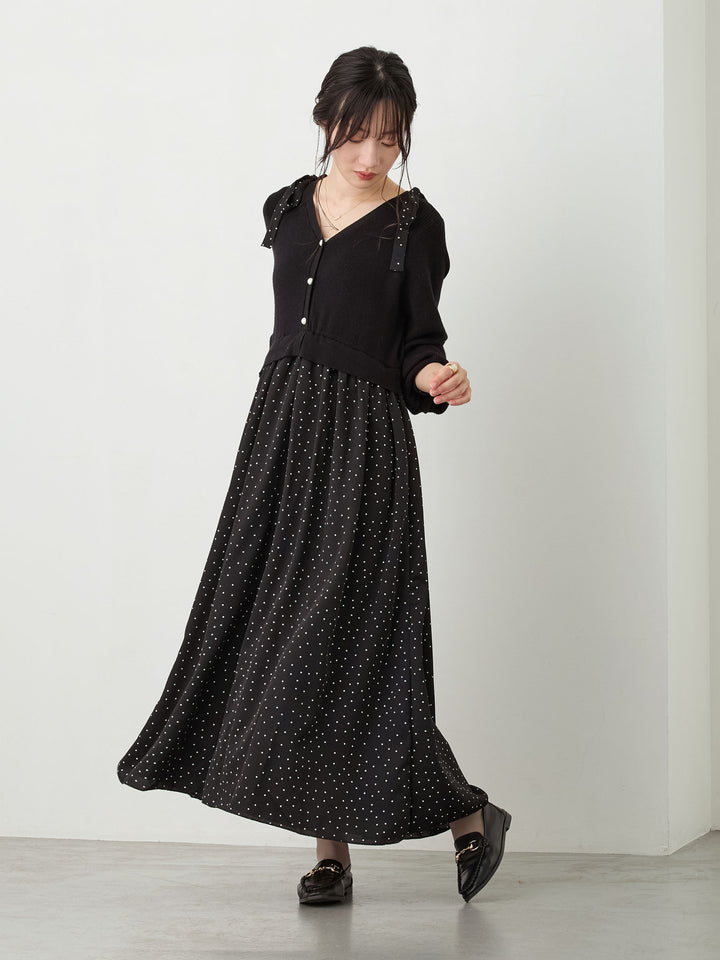リブニットドッキングワンピース Black