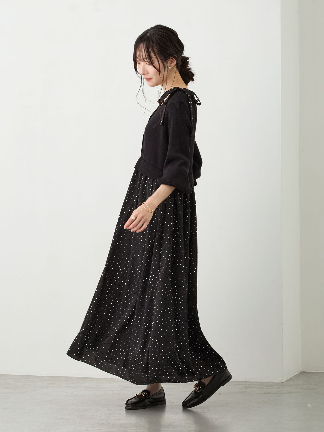 リブニットドッキングワンピース Black