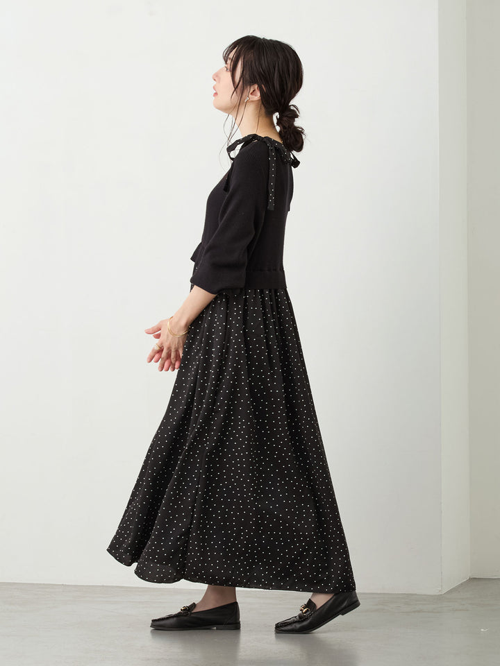 リブニットドッキングワンピース Black