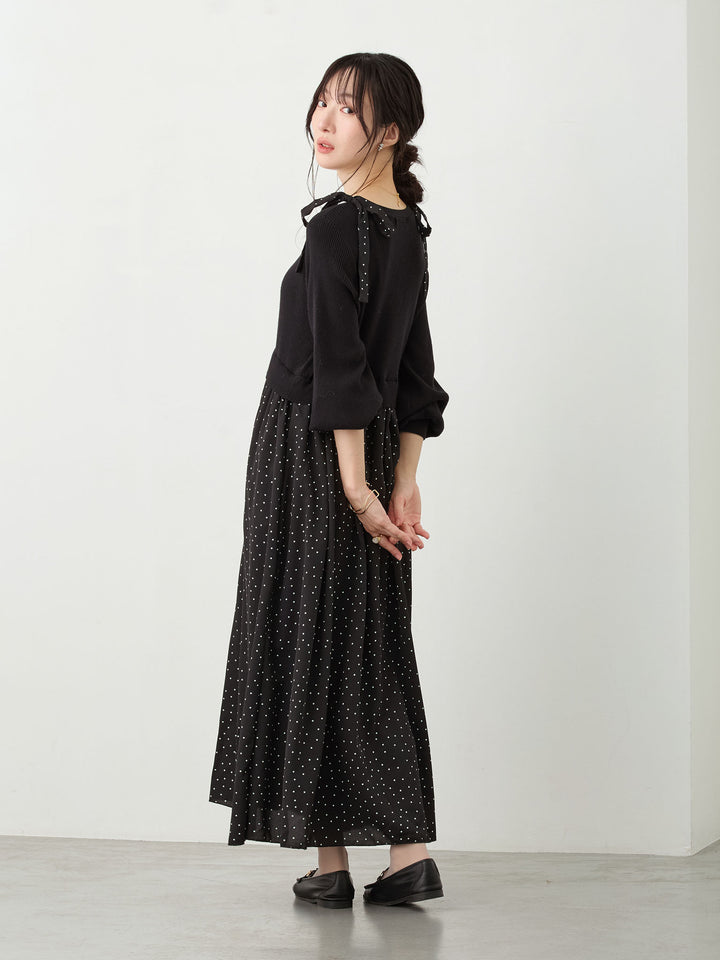 リブニットドッキングワンピース Black