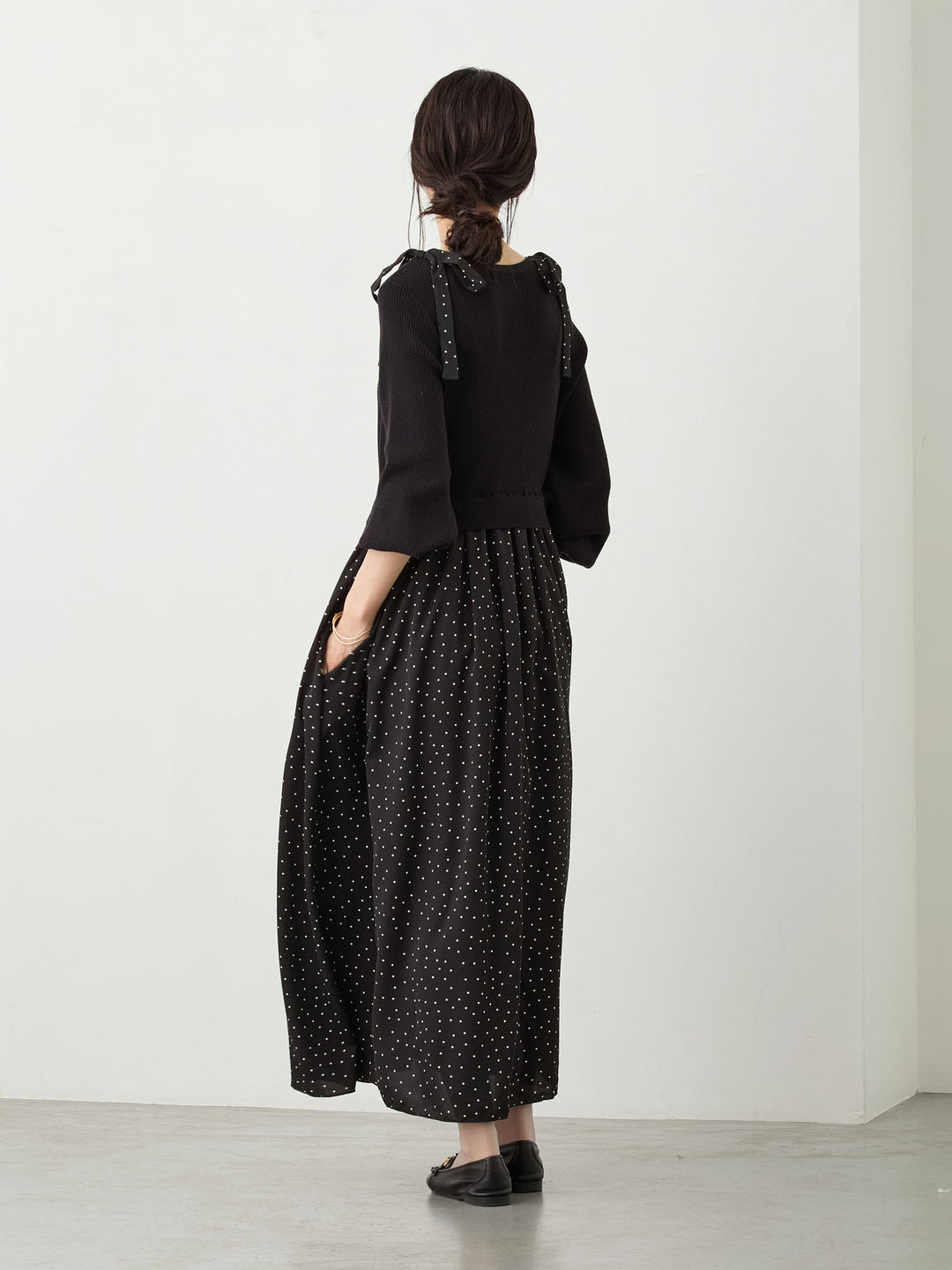 リブニットドッキングワンピース Black