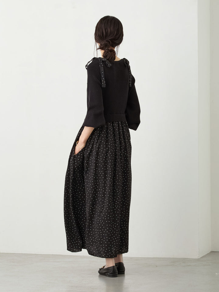 リブニットドッキングワンピース Black