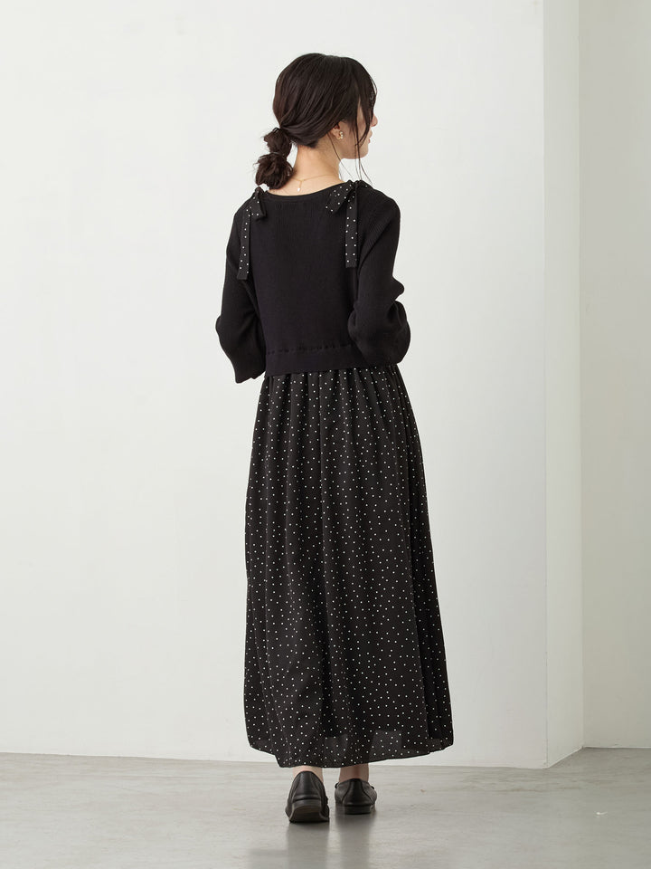 リブニットドッキングワンピース Black