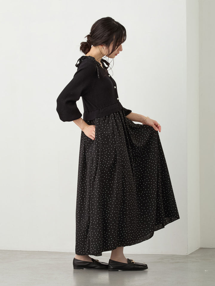 リブニットドッキングワンピース Black