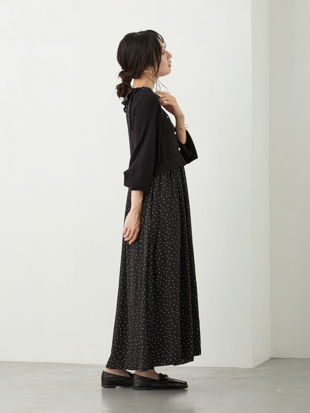 リブニットドッキングワンピース Black