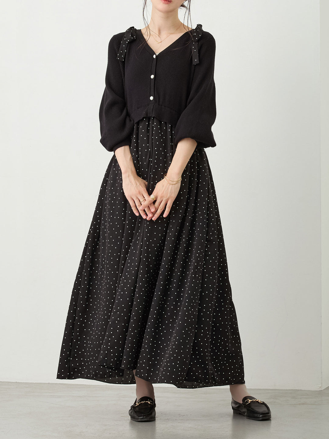 リブニットドッキングワンピース Black