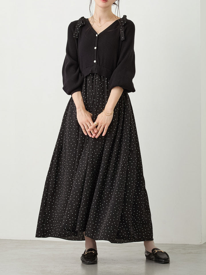 リブニットドッキングワンピース Black