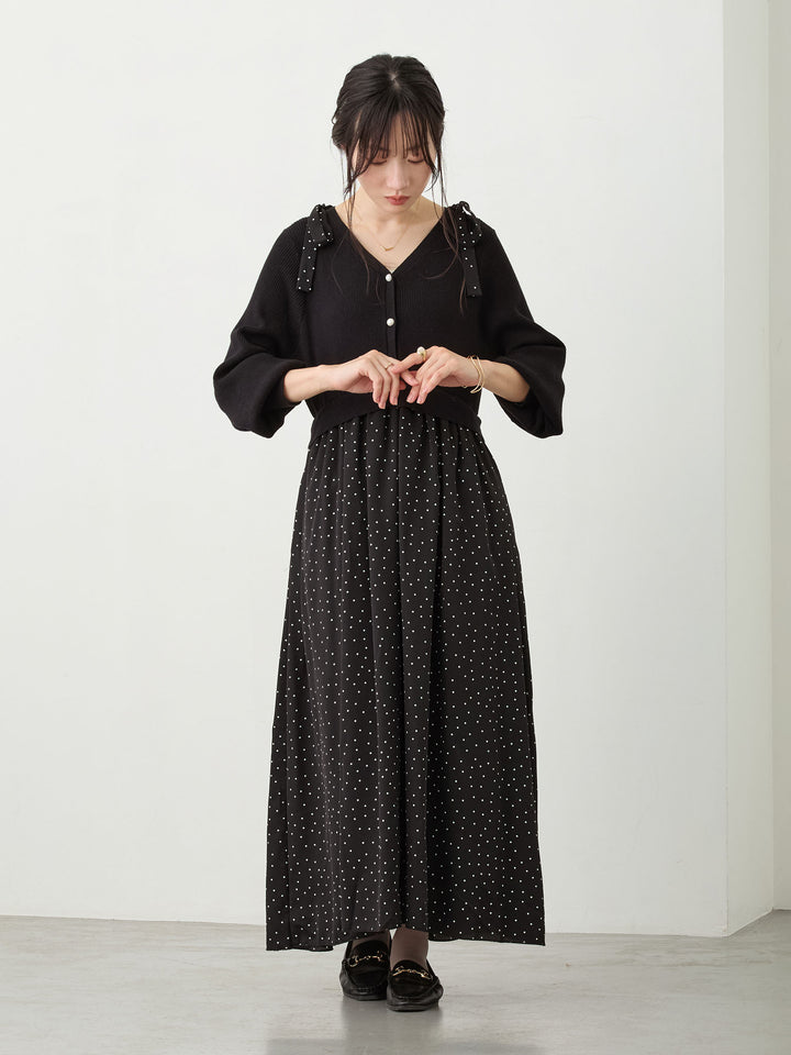 リブニットドッキングワンピース Black