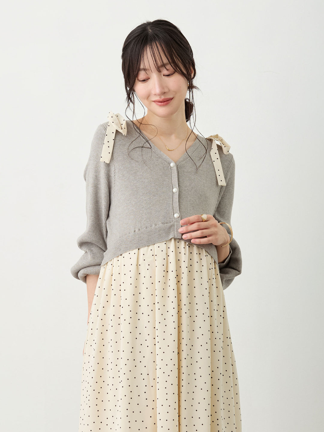 リブニットドッキングワンピース Gray