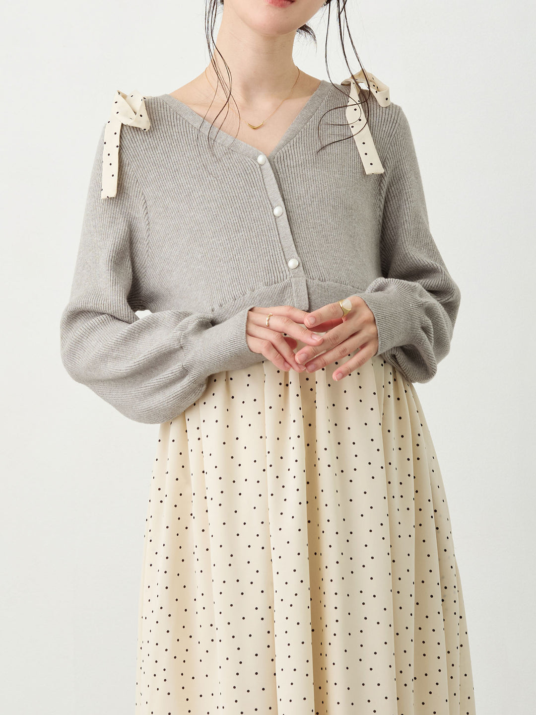 リブニットドッキングワンピース Gray
