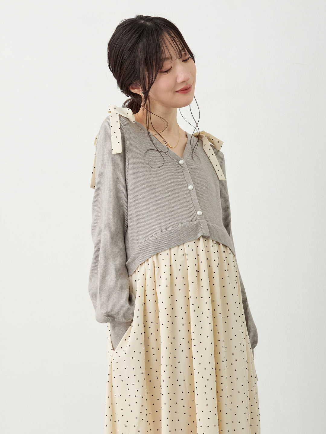 リブニットドッキングワンピース Gray