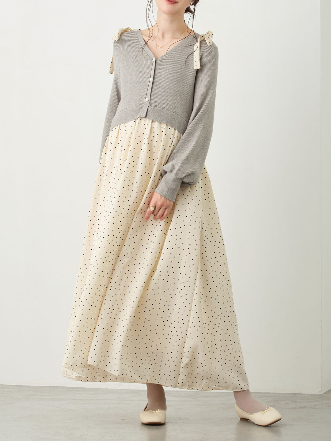 リブニットドッキングワンピース Gray
