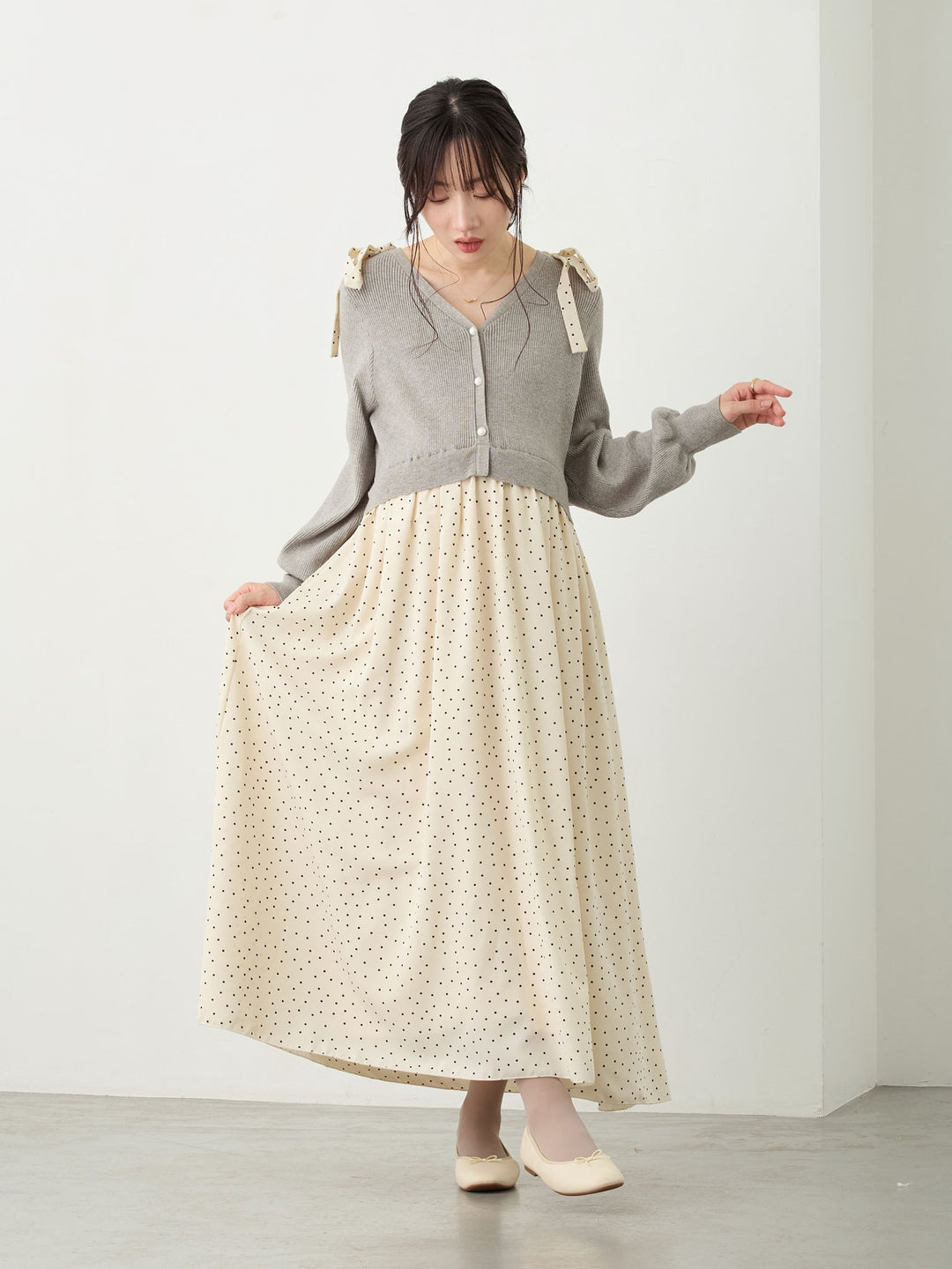 リブニットドッキングワンピース Gray