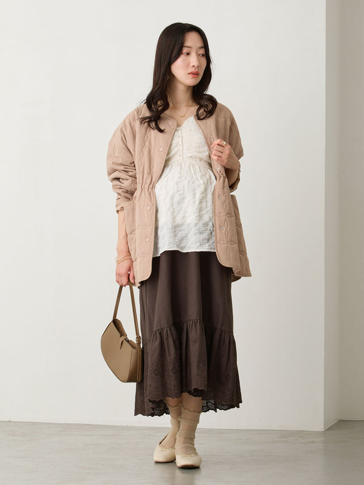 ダッカー付きオリジナルキルティングアウター Greige