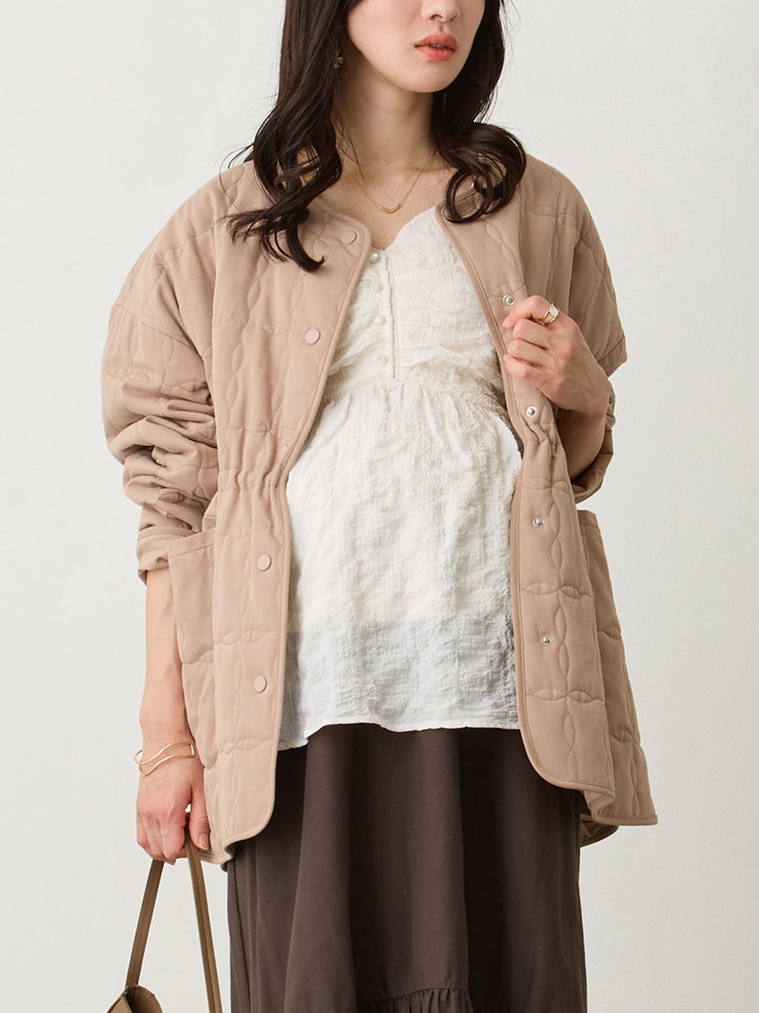 ダッカー付きオリジナルキルティングアウター Greige