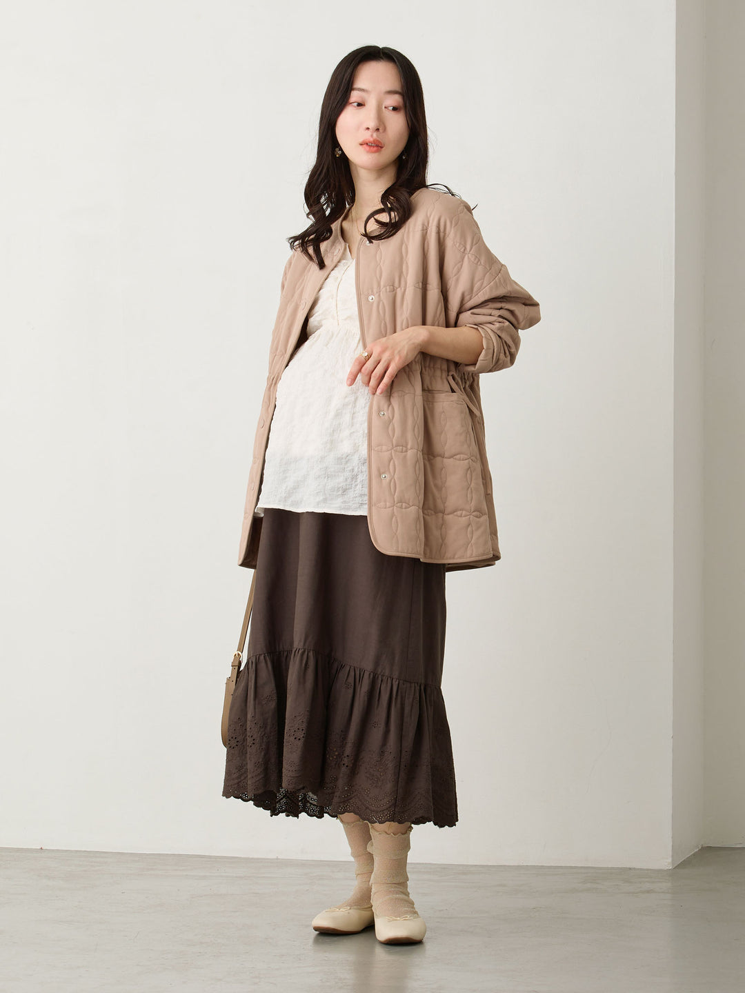 ダッカー付きオリジナルキルティングアウター Greige