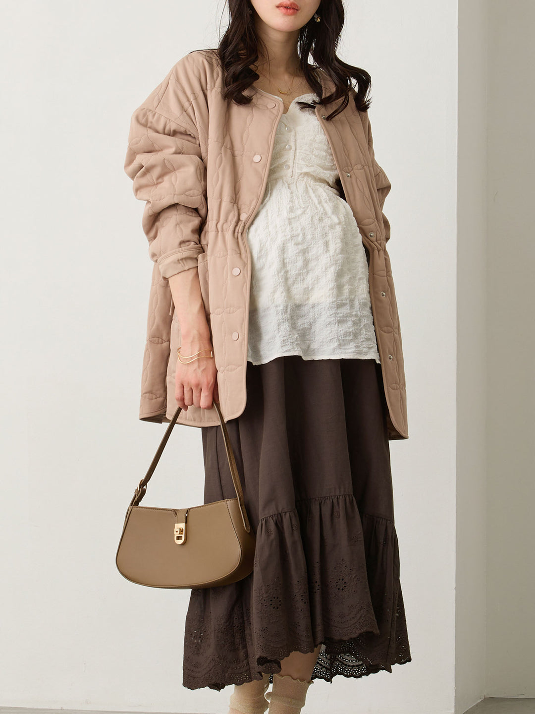 ダッカー付きオリジナルキルティングアウター Greige