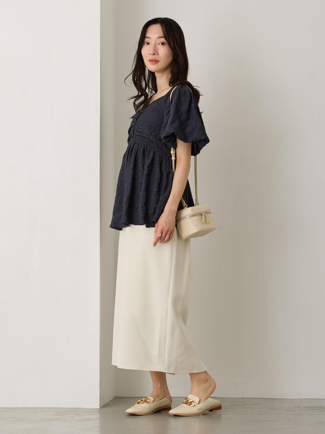 ぽこぽこジャガードトップス Navy