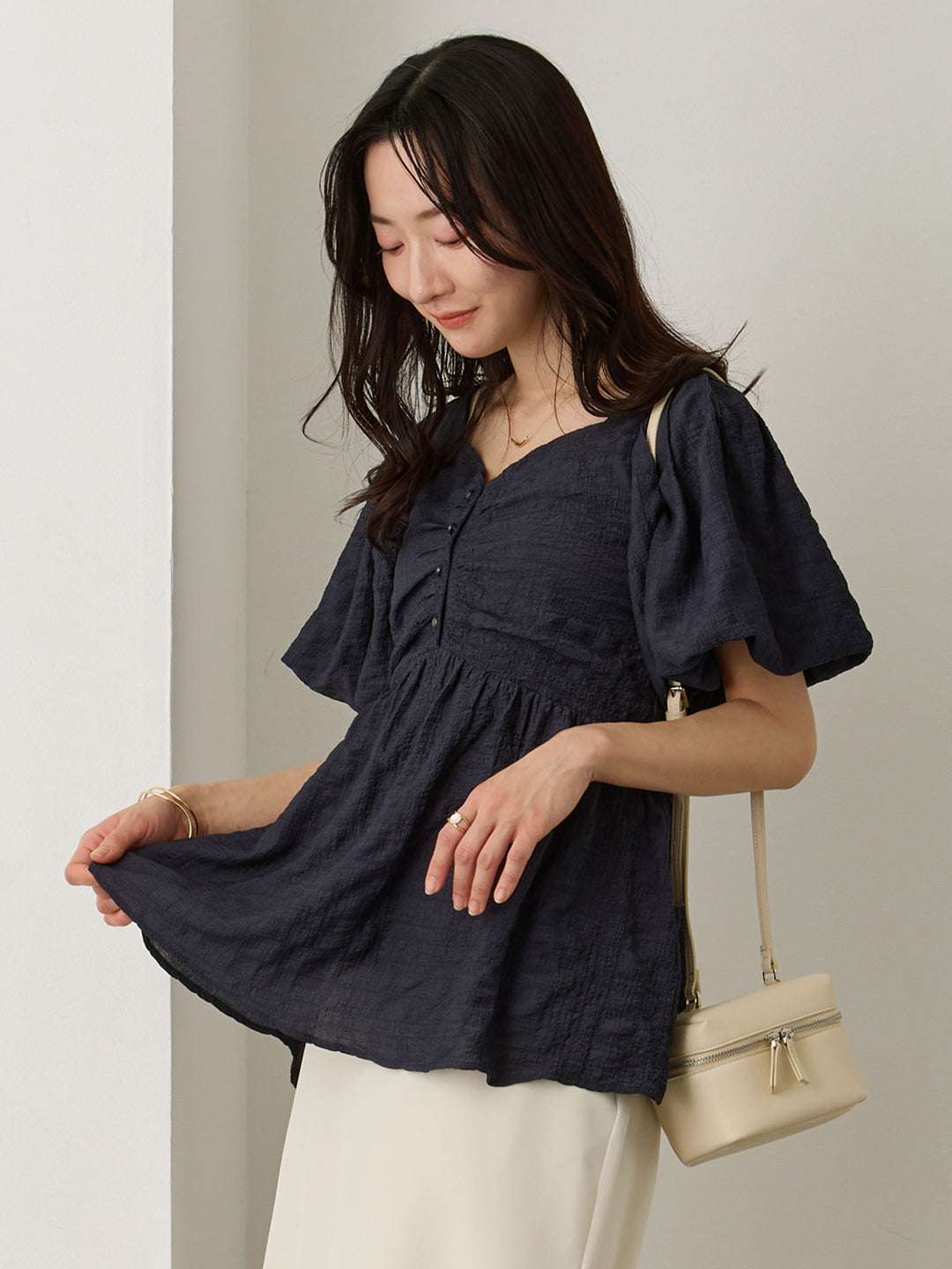 ぽこぽこジャガードトップス Navy