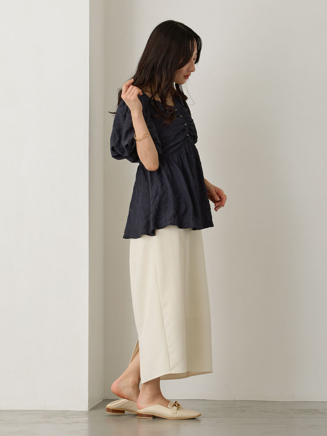 ぽこぽこジャガードトップス Navy
