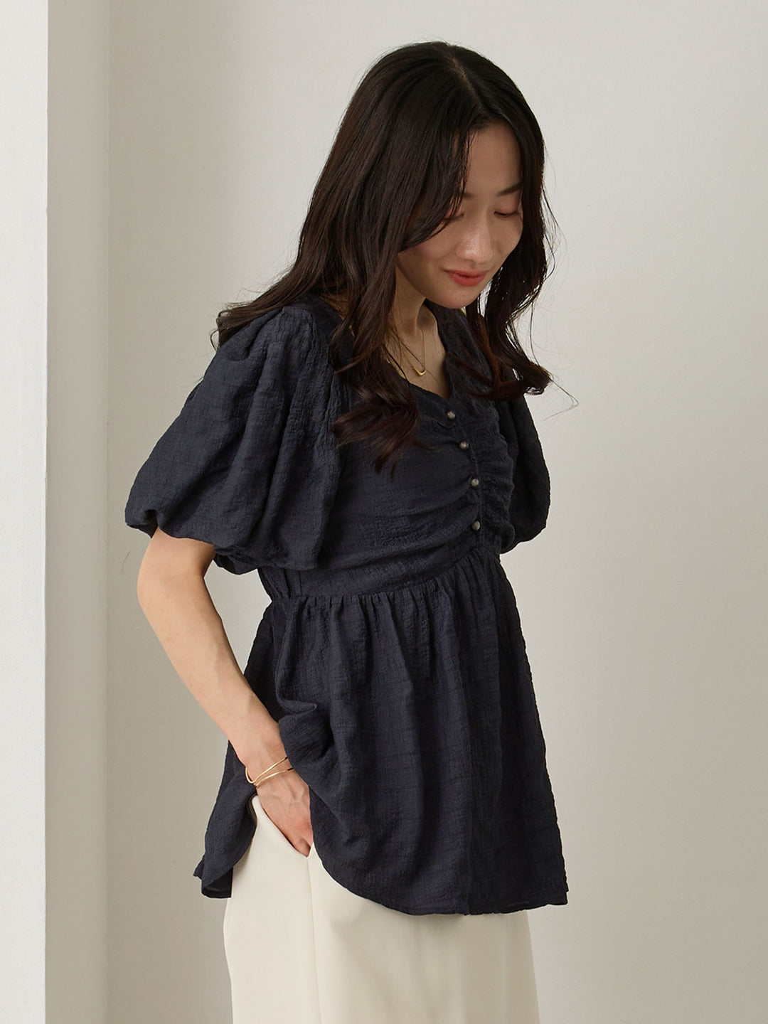 ぽこぽこジャガードトップス Navy