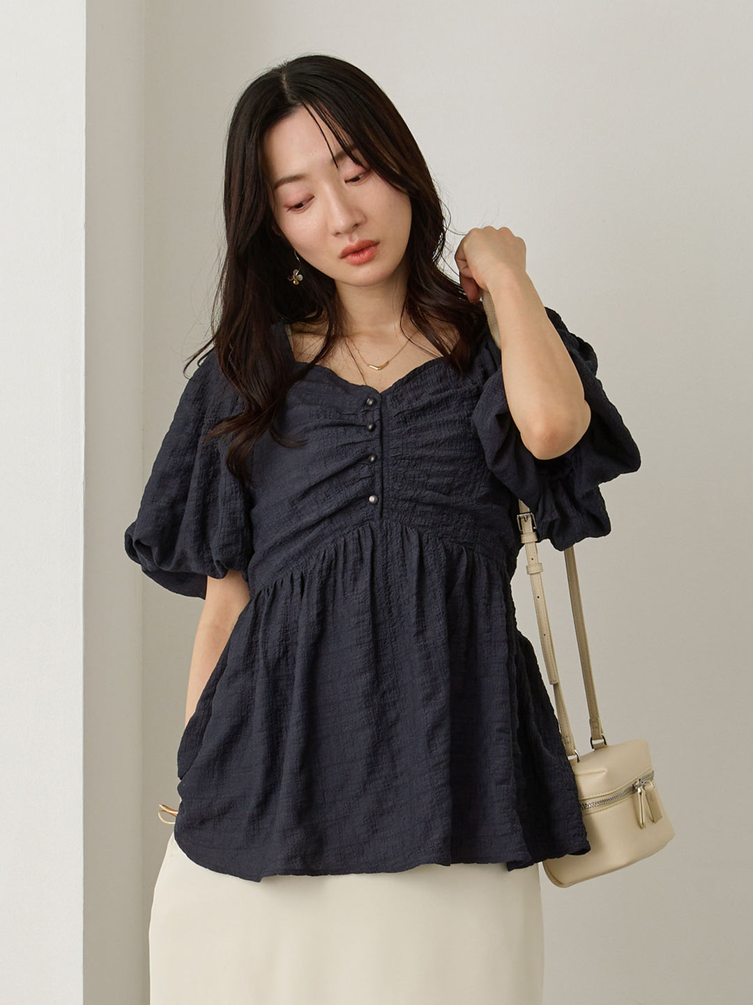 ぽこぽこジャガードトップス Navy