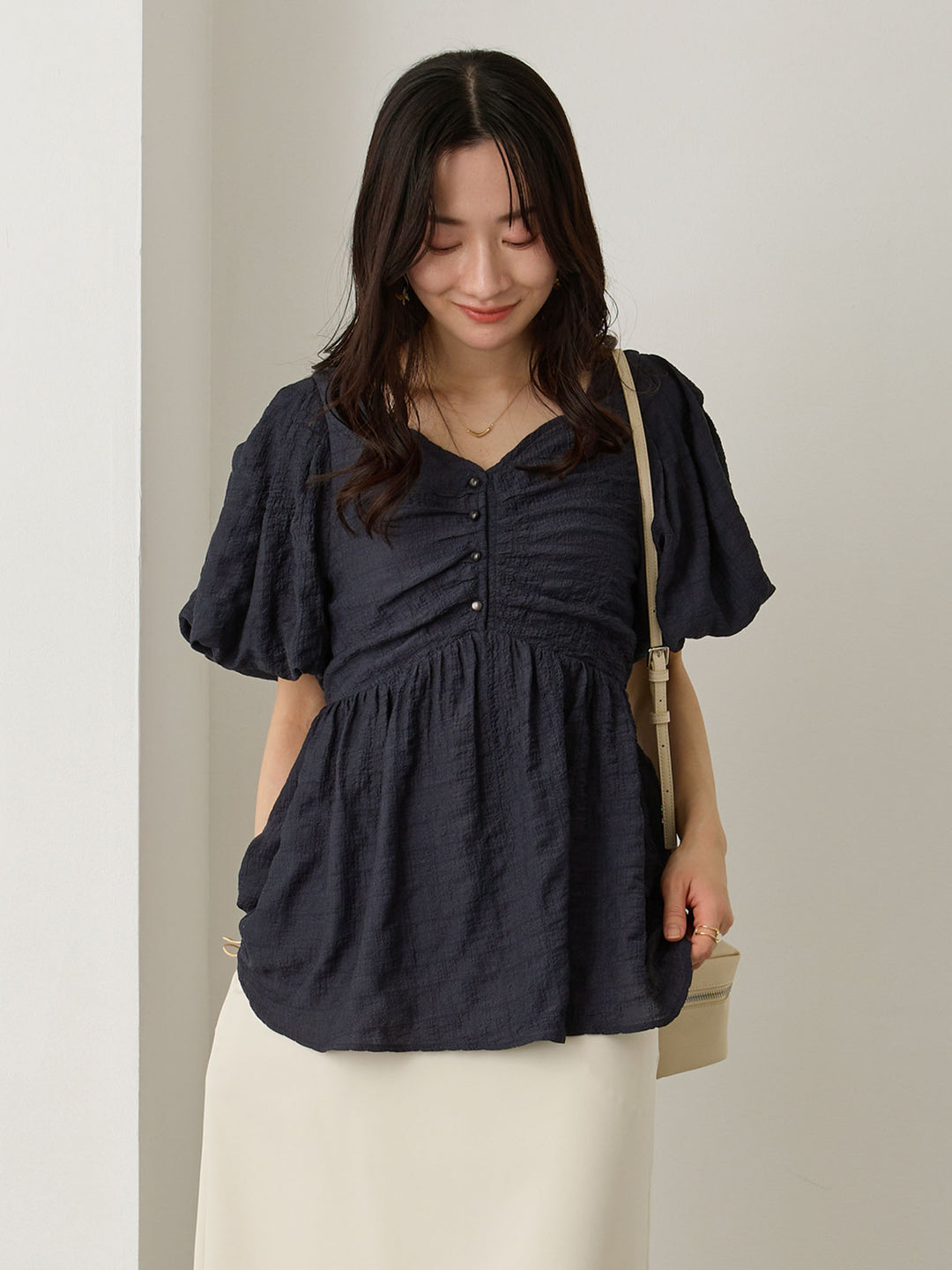 ぽこぽこジャガードトップス Navy