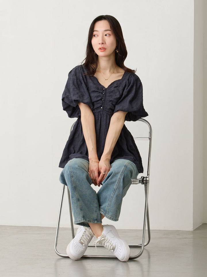 ぽこぽこジャガードトップス Navy