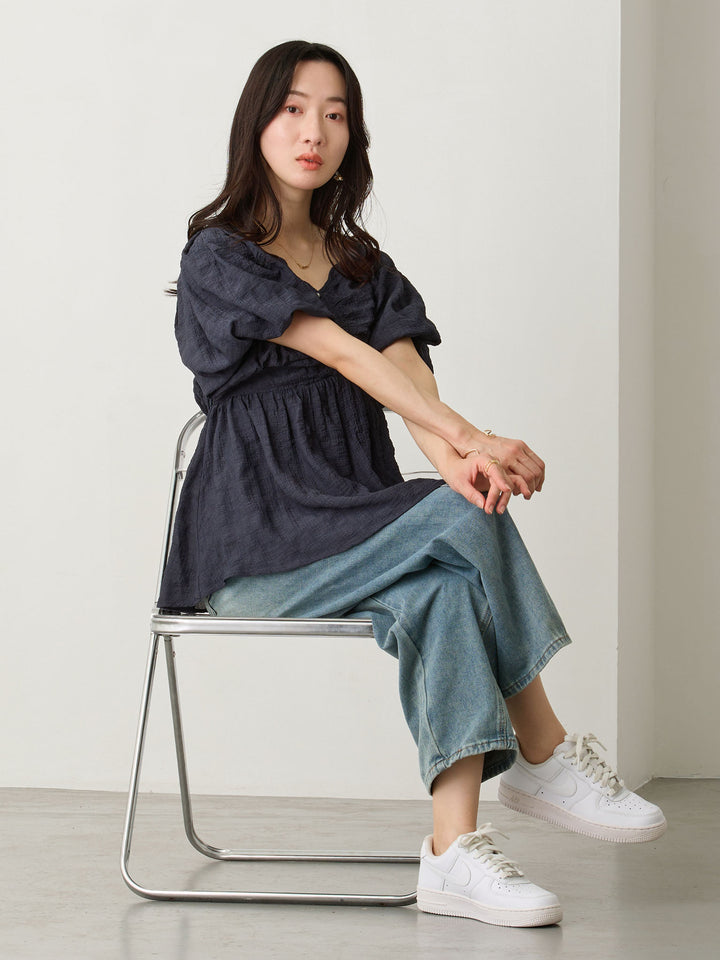 ぽこぽこジャガードトップス Navy