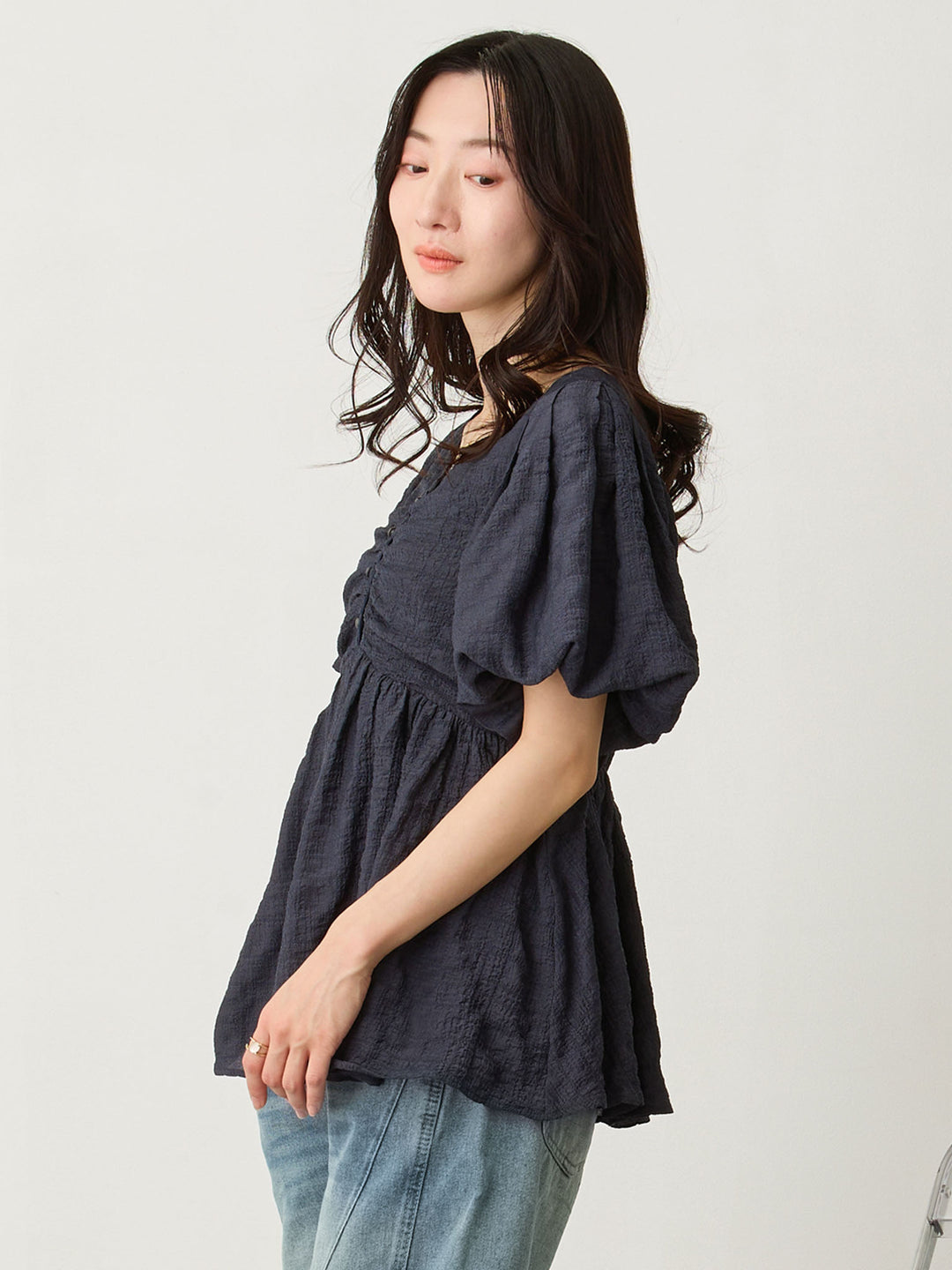 ぽこぽこジャガードトップス Navy