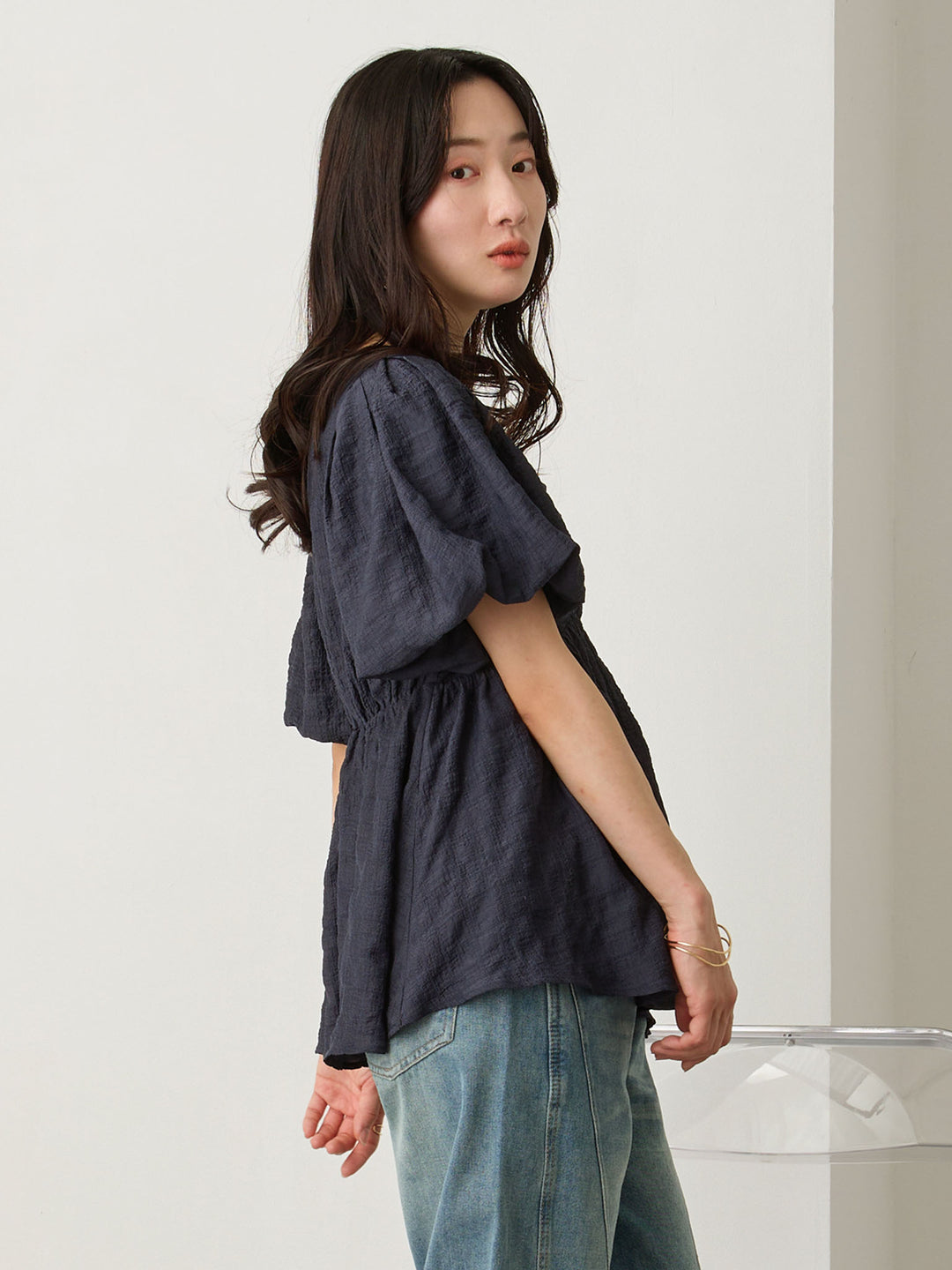 ぽこぽこジャガードトップス Navy