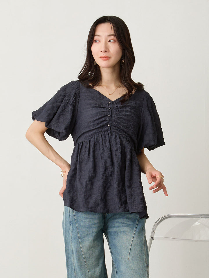 ぽこぽこジャガードトップス Navy