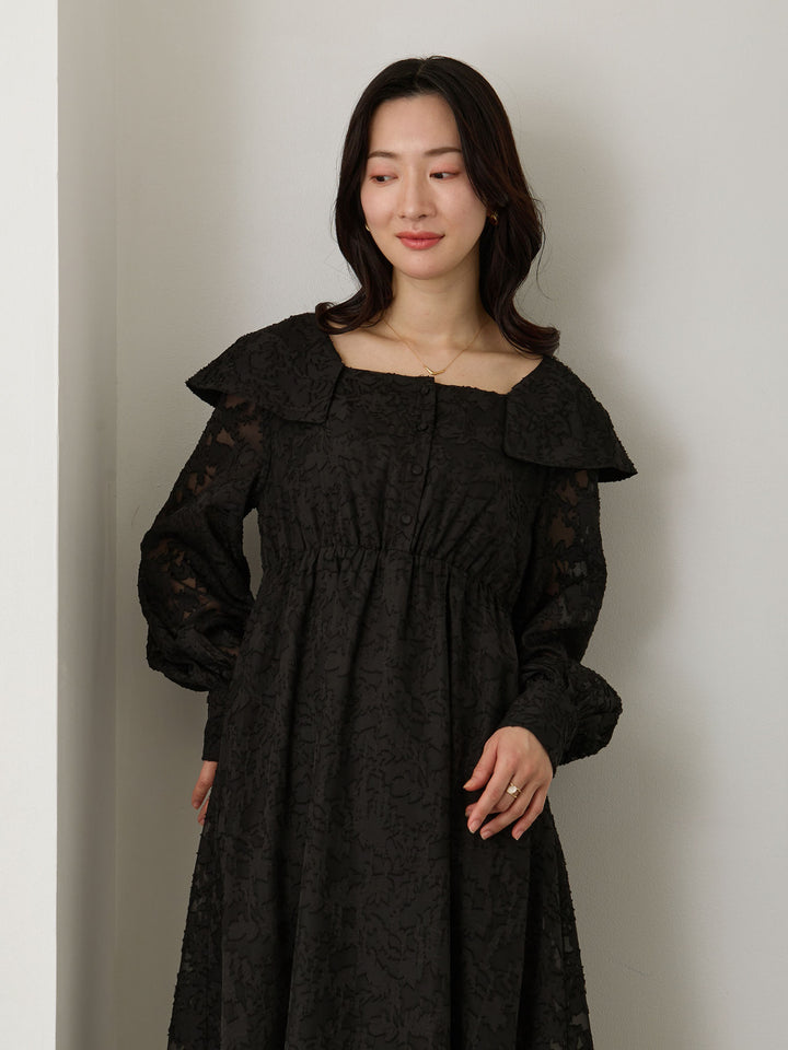 オフショル風衿つきワンピース Black