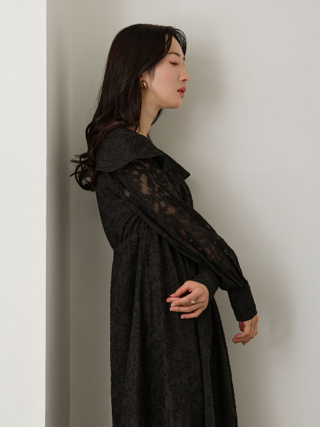 オフショル風衿つきワンピース Black